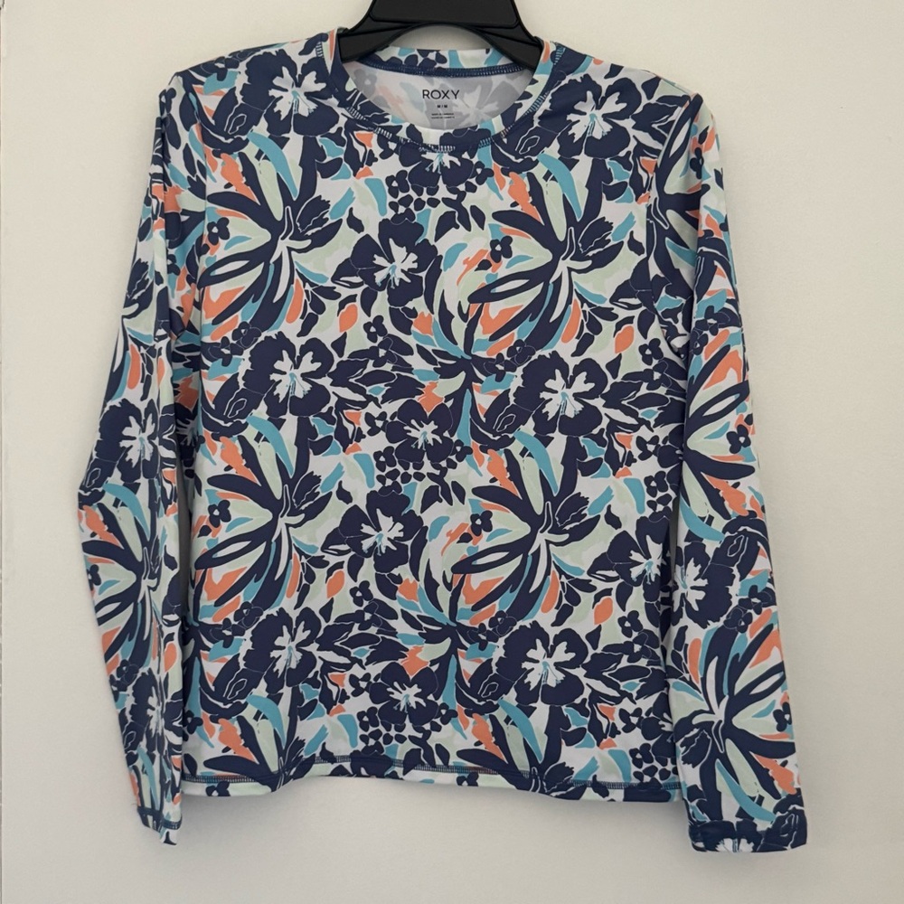 Roxy Floral Swim long sleeve rash guard top multicolored artsy beach lifeguard
